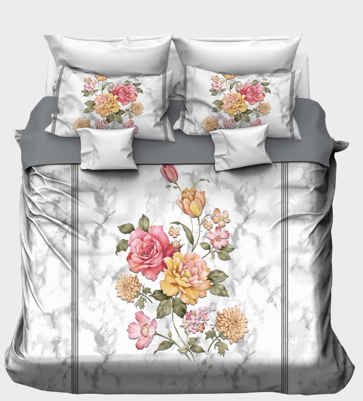 Pastel Floral on Marble Background Bedsheet