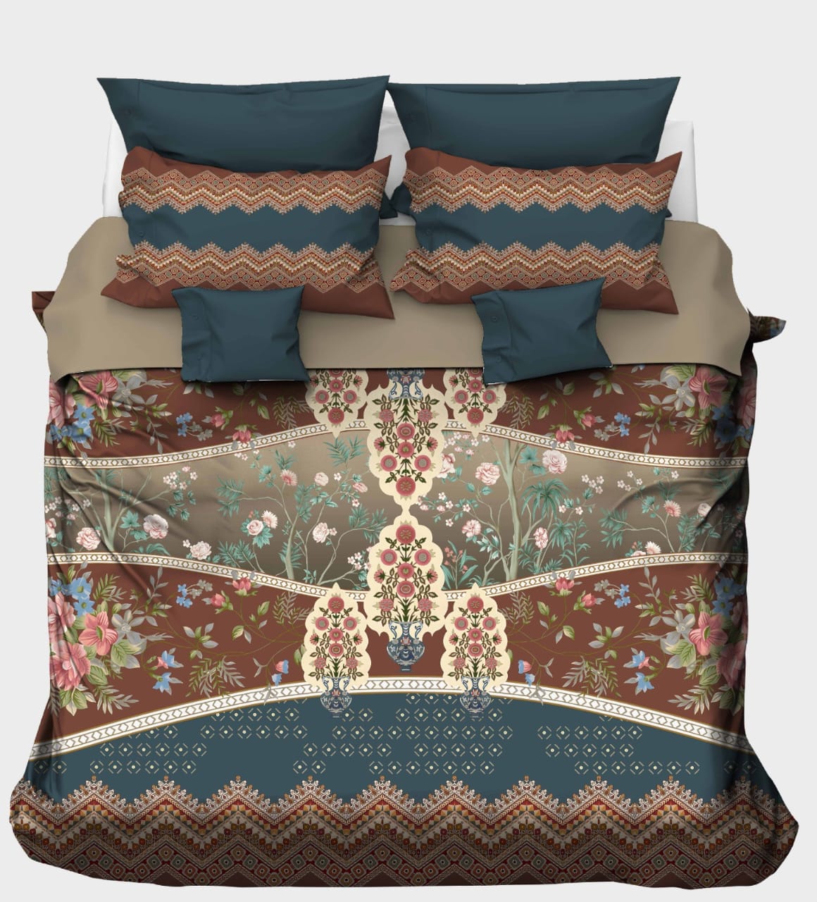 Bohemian Mix Floral & Chevron Print Bedsheet