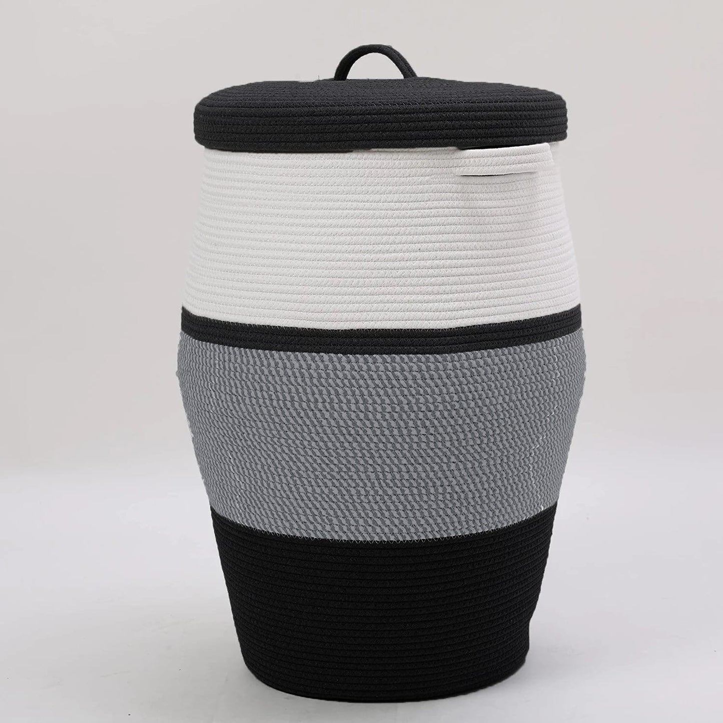 White Gray Black Three-Tone Lidded Hamper