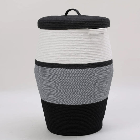 White Gray Black Three-Tone Lidded Hamper