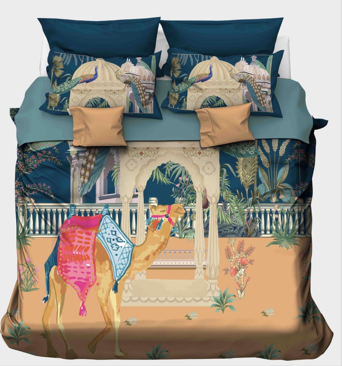 Colorful Rajasthani Camel & Palace Bedsheet