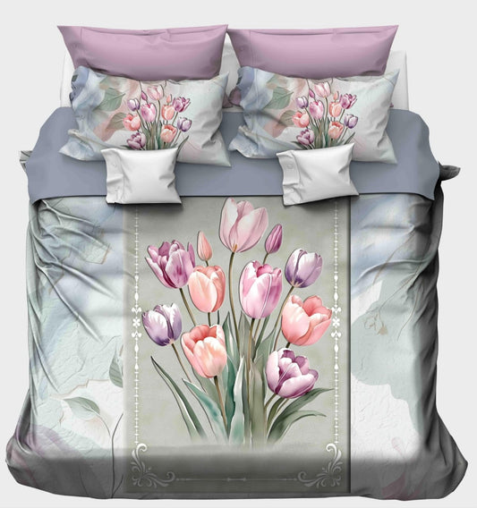 Elegant Watercolor Tulip Bouquet Panel Bedsheet