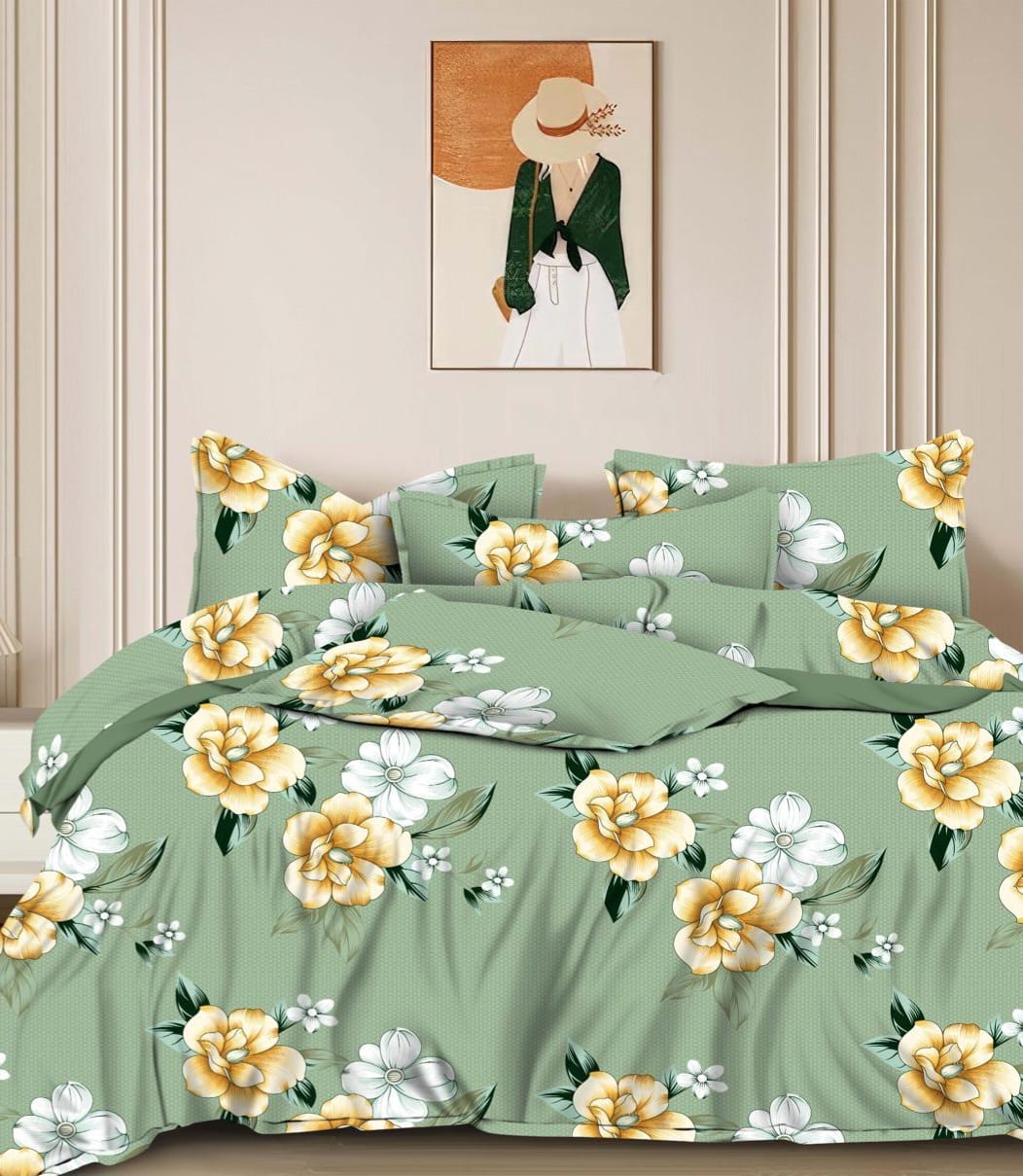 Golden Yellow Flowers on Sage Green Bedsheet