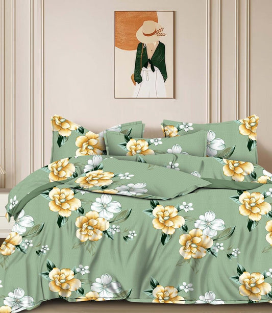 Golden Yellow Flowers on Sage Green Bedsheet