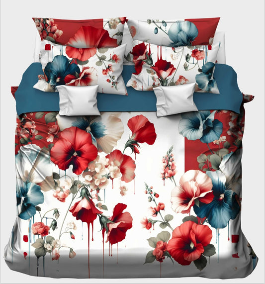 Bold Red & Teal Watercolor Poppy Bedsheet