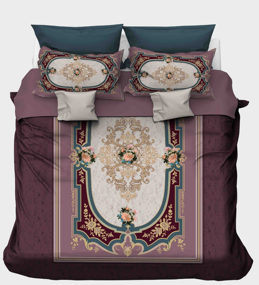 Aubergine & Teal Carpet-Style Brocade Bedsheet