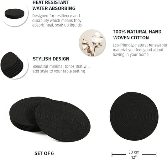 Hand-Woven Black Circular Cotton Placemats