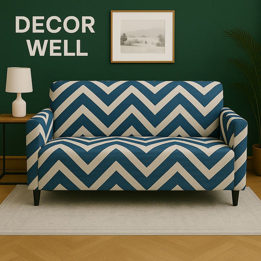Teal and Cream Wide Chevron Sofa Cover