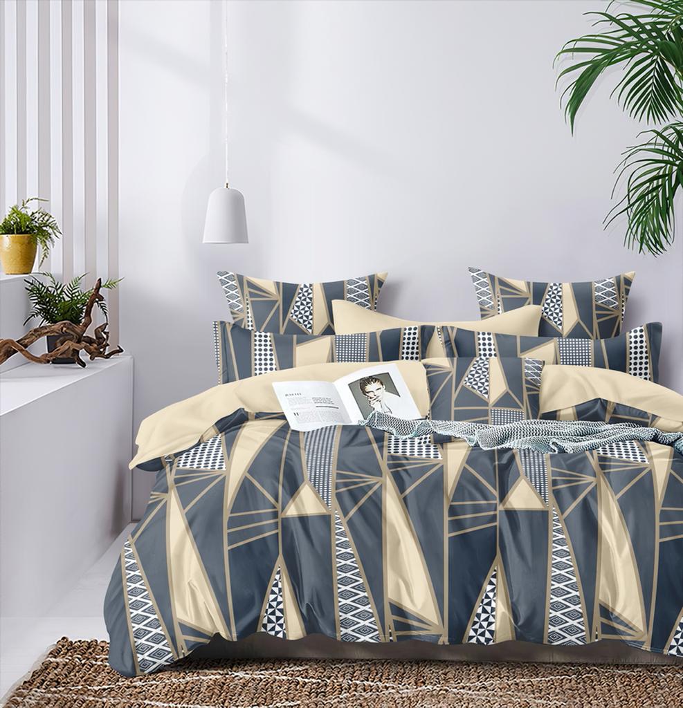 Earthy Beige and Blue Floral Bedsheet