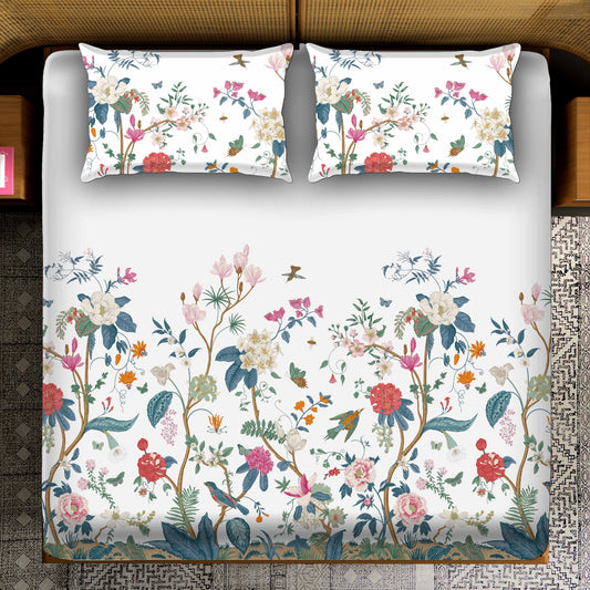 Chinoiserie Flowering Vine with Birds & Butterflies Bedsheet