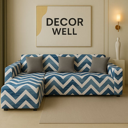 Denim Blue and White Chevron Sectional Cover