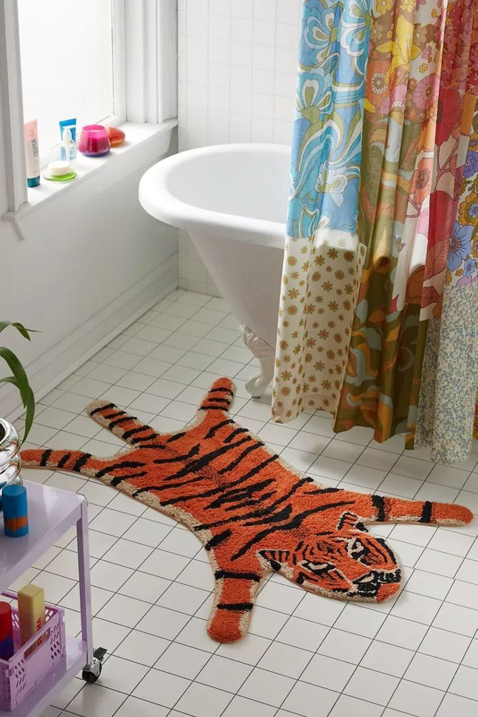 Stylized Tiger Skin Plush Bath Rug