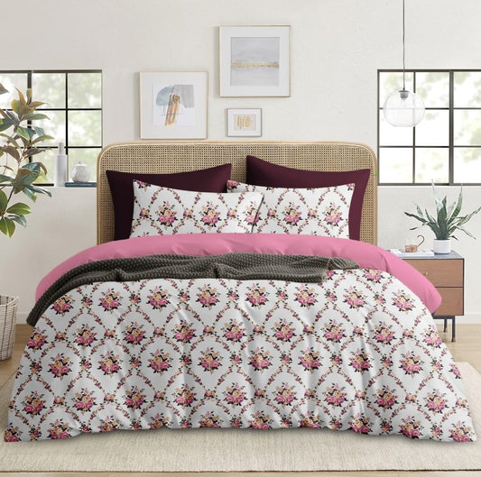 Rose Bouquet Lattice with Fuchsia Reverse Bedsheet