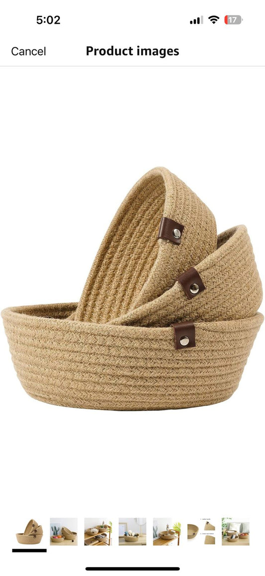 Tan Cotton Rope Nesting Organizer Trays