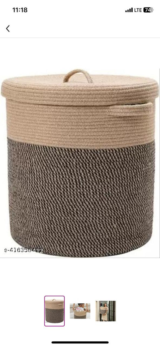 Tan and White Three-Tier Woven Basket