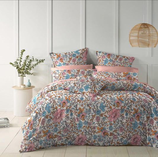 Vintage All-Over Floral with Coral Piping Bedsheet