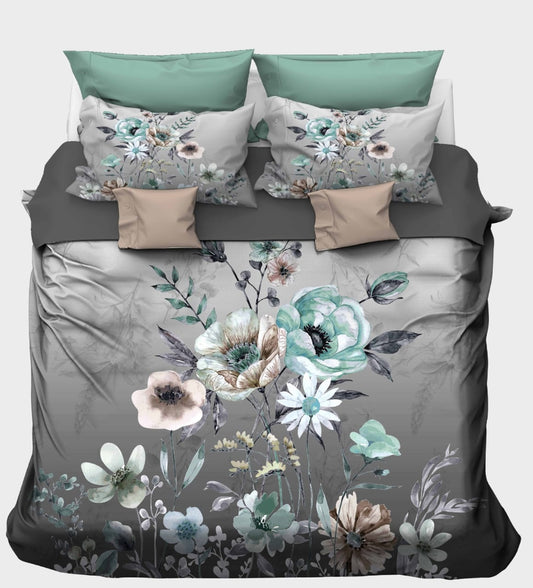 Slate Blue Faux-Lace Floral Medallion Bedsheet