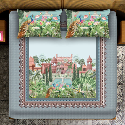 Mughal Garden & Palace Panorama Bedsheet