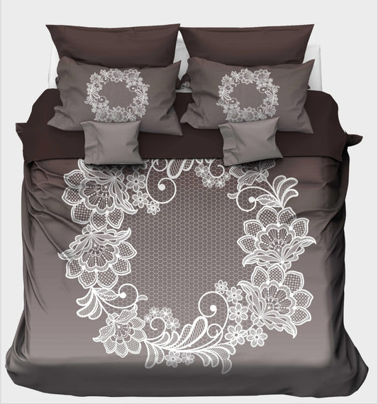 Smoky Brown Lace Floral on Gradient Bedsheet