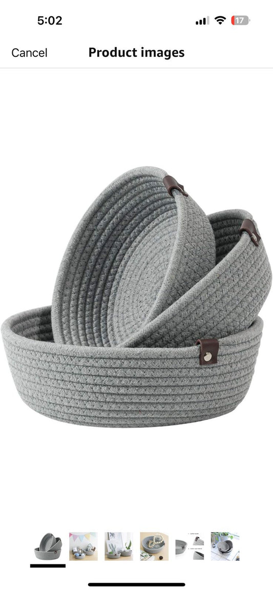 Gray Cotton Rope Nesting Organizer Trays