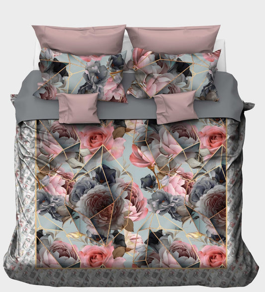 Fractured Gold Geometric Floral on Powder Blue Bedsheet