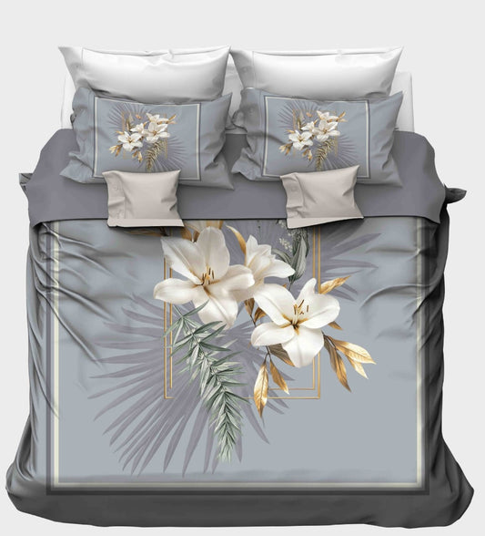 White Lily & Gold Palm Silhouette Bedsheet