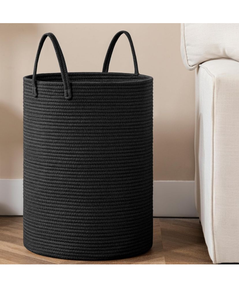 Solid Black Tall Cylinder Laundry Hamper