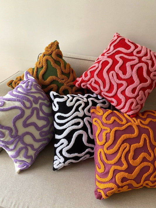 Vibrant Abstract Wiggle Embroidery Pillow Cover