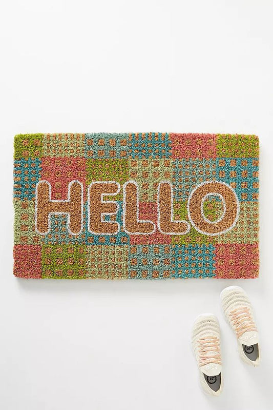 Colorful Patchwork "HELLO" Coir Doormat