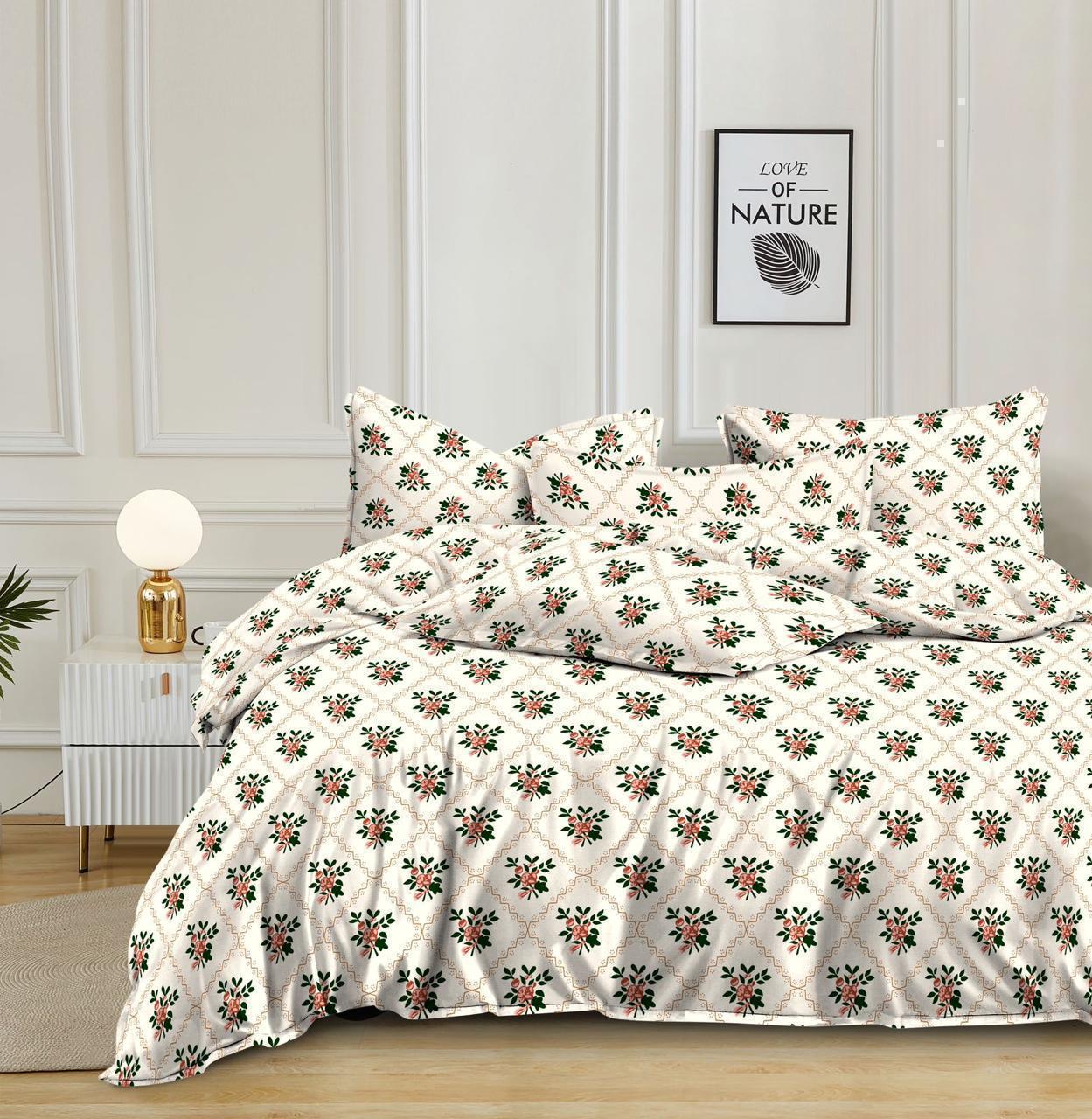 Garden Fresh Floral Clusters on Off-White Bedsheet