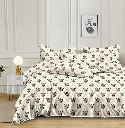 Garden Fresh Floral Clusters on Off-White Bedsheet