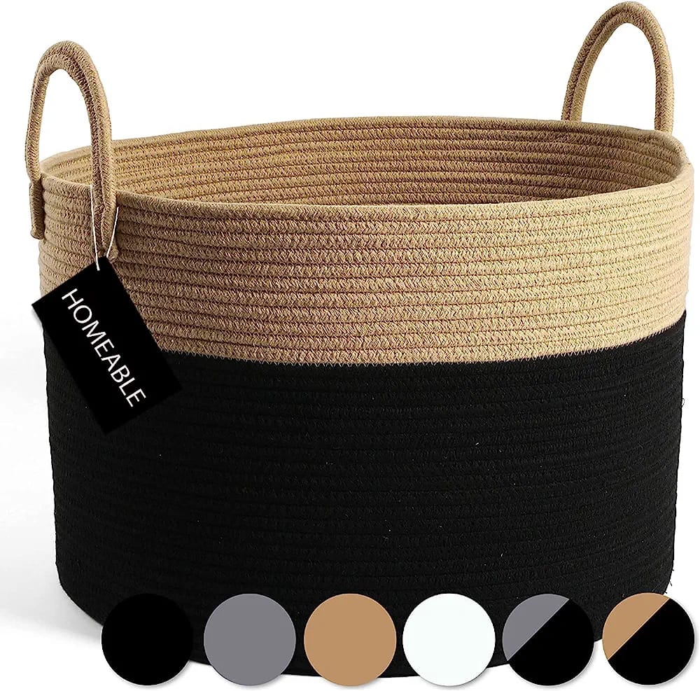 Tan and Black Color Block Storage Basket