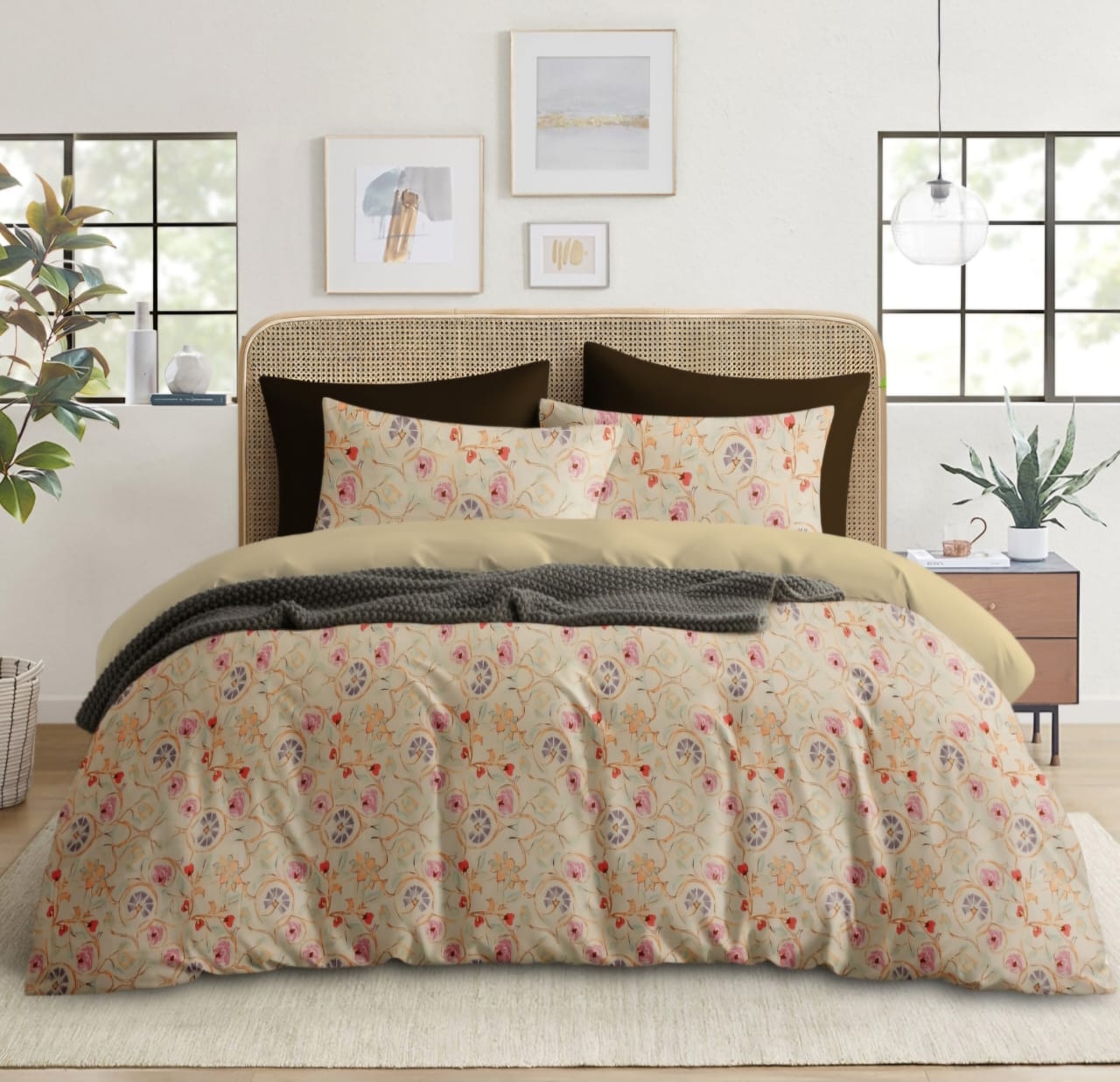 Vintage Blush Pink & Lilac Damask Bedsheet